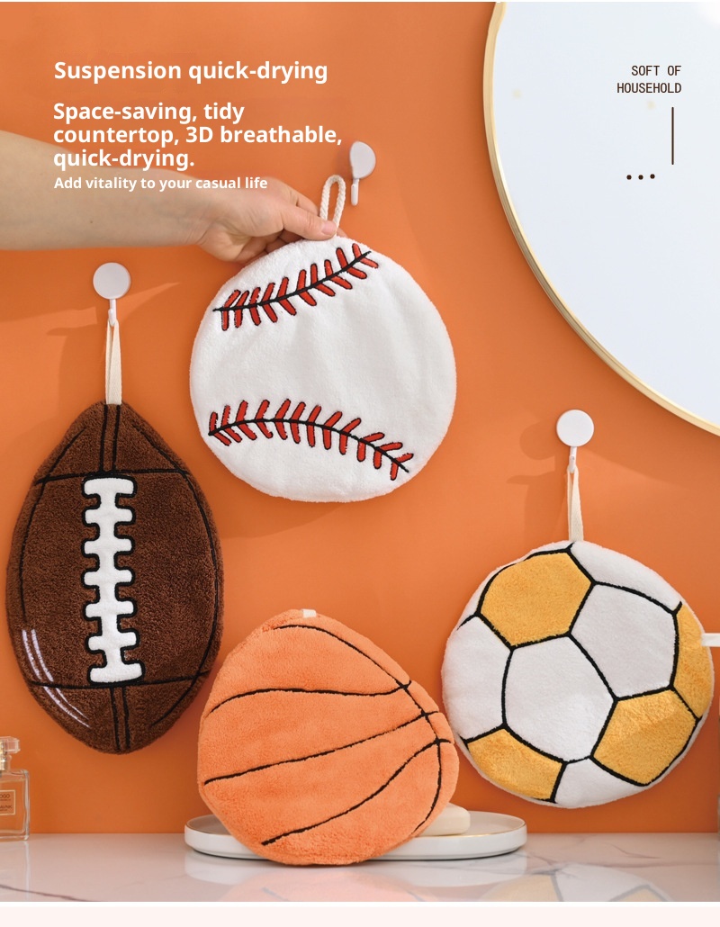 Lillian European And American Cross-Border Ball Hanging Hand Three-Layer Thickened Absorbent Coral Fleece Towel Kitchen_voghion.com