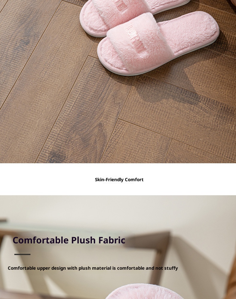 Zees Fairy Peak Creative Embroidery Ins Warm Women's Winter One-Word Furry Cotton Home Indoor Wooden Floor Non-Slip Slippers_voghion.com
