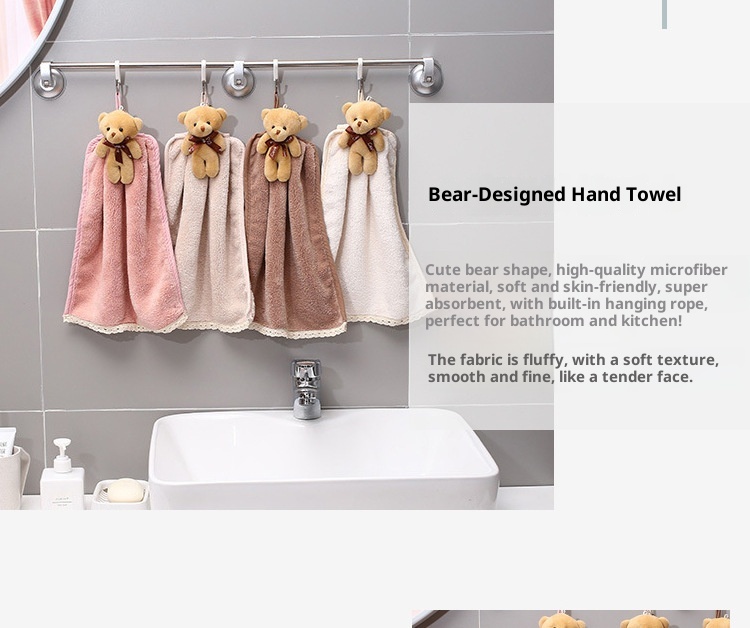 Lillian Cartoon Animal Hand Coral Fleece Bear Gift Bathroom Hanging Absorbent Towel Dropshipping_voghion.com