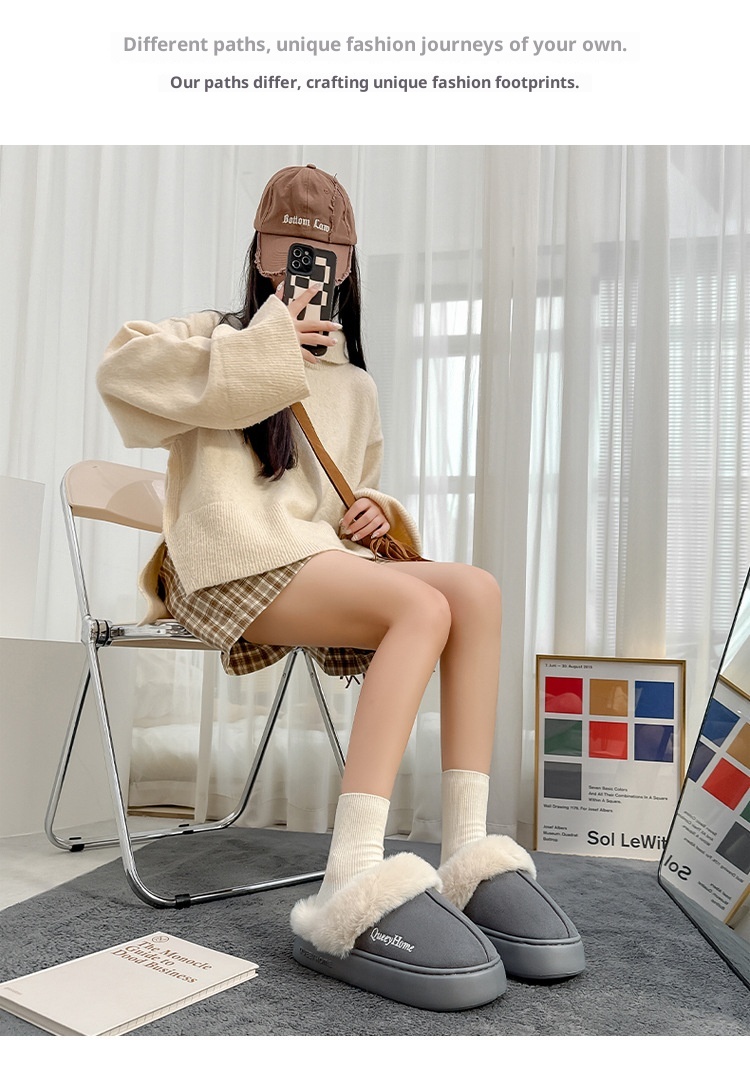 Zees Women's Cotton Autumn 2025 New Simple Fashion Indoor Home Non-Slip Furry Slippers Men Winter_voghion.com