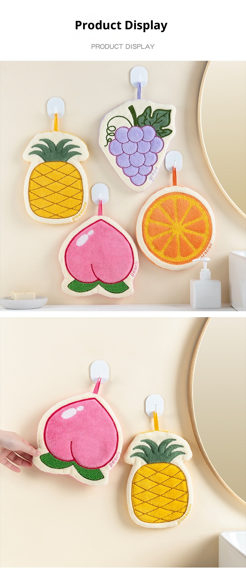 Lillian Cute Fruit Hand Hanging Thickened Absorbent Quick-Dry Bathroom Kitchen Towel Handkerchief Cartoon Children_voghion.com