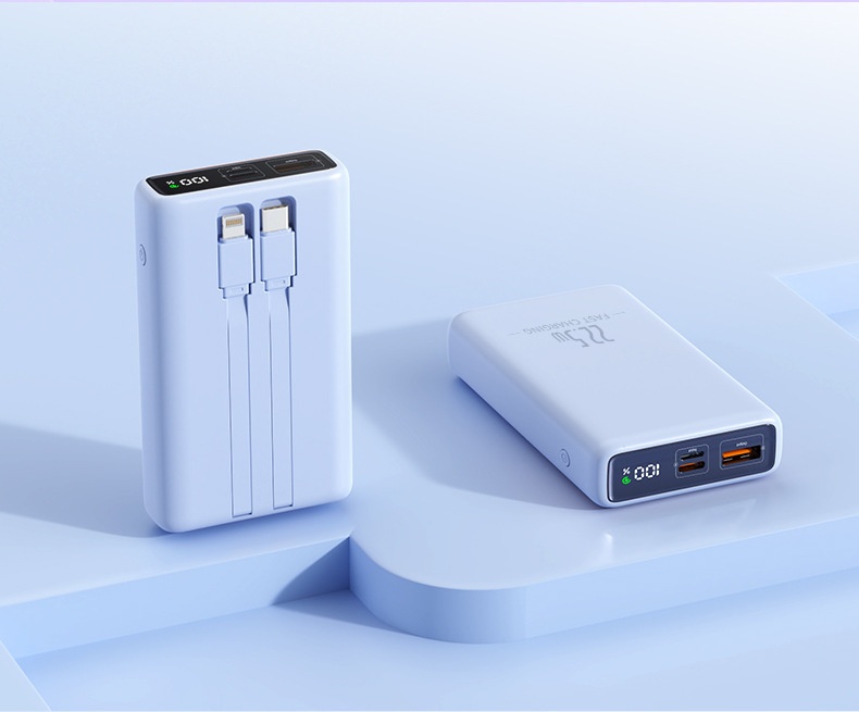techglobe Cross-Border Exclusive 20000mAh Dual-Direction 22.5W Fast Charging Capacity Power Bank Portable With Dual Cables Lithium_voghion.com