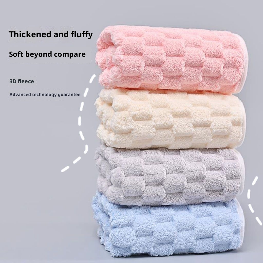 Lillian Cloud Grid Coral Fleece Small Hanging Thickened Bathroom Cute Baby Hand Towel Absorbent Quick-Dry_voghion.com