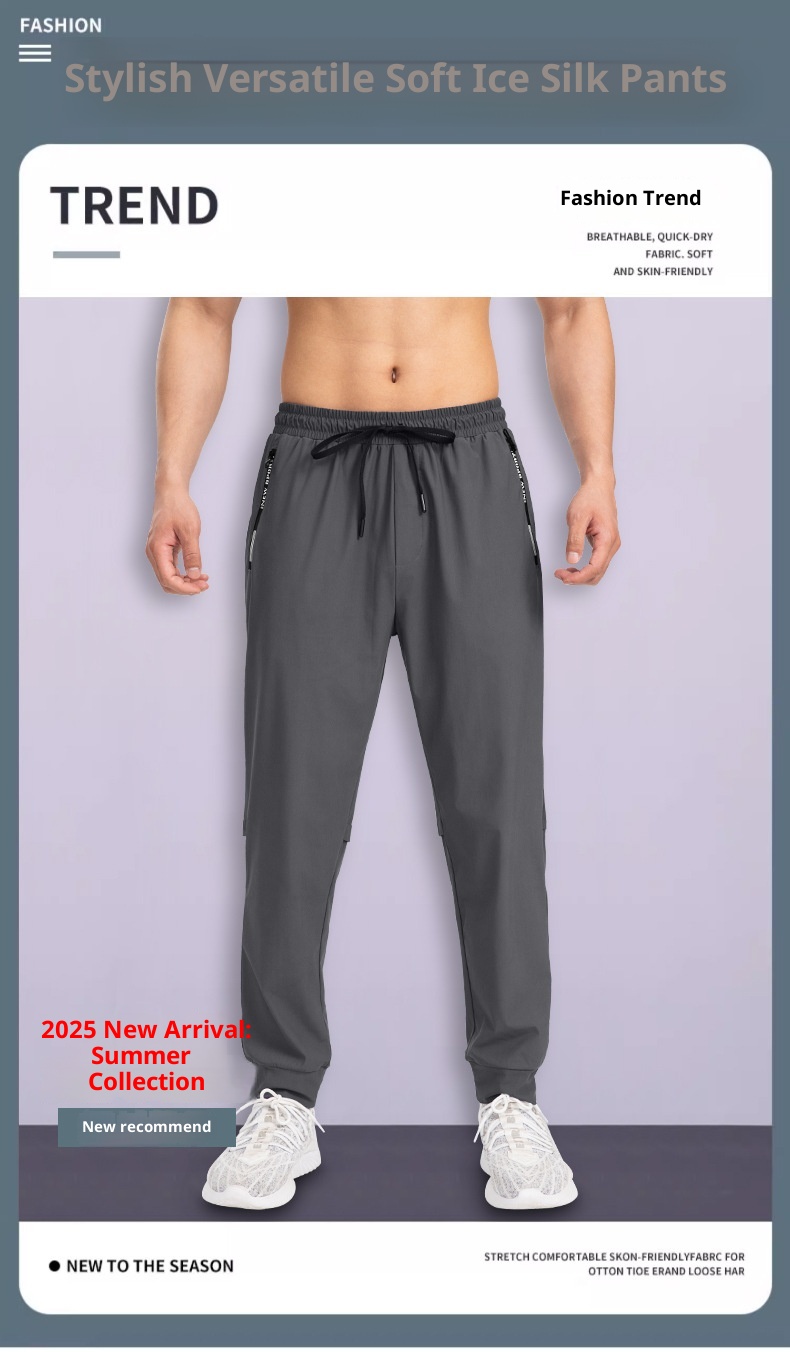 ragazzo 2025 Nuovo Ice Silk Uomo Sottile Casual Traspirante Elastico Sportivo Estate Pantaloni da jogging larghi Pantaloni lunghi ad asciugatura rapida_voghion.com