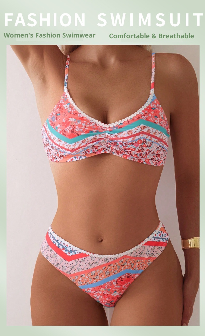 GraceChic GraceChic Commercio Estero Stile Europeo e Americano Costume da Bagno Donna High-End Ins Bikini Piccolo Seno Push-Up Floreale Hot Spring_voghion.com