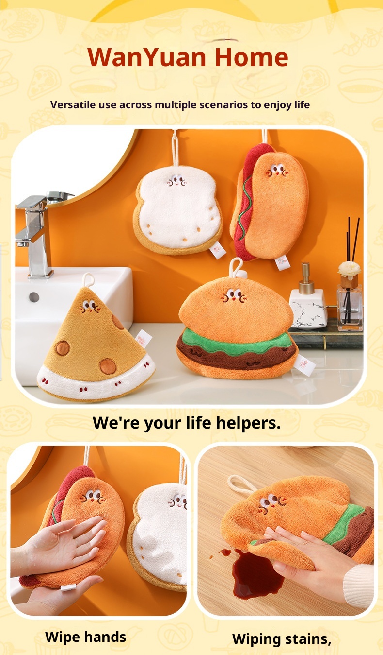 Lillian Nieuwe schattige cartoon hangende keukenhanddoek, snel drogend, drielaags verdikte koraalfleece handdoek_voghion.com