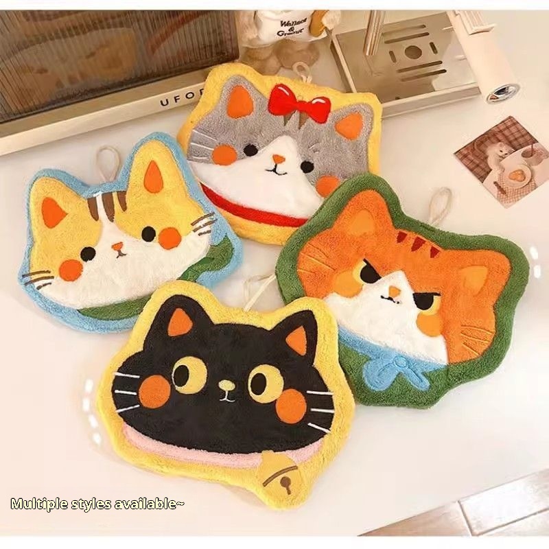 Lillian Cartoon Cute Cat Hanging Hand Household Kitchen Bathroom Thickened Coral Absorbent Cloth Towel_voghion.com