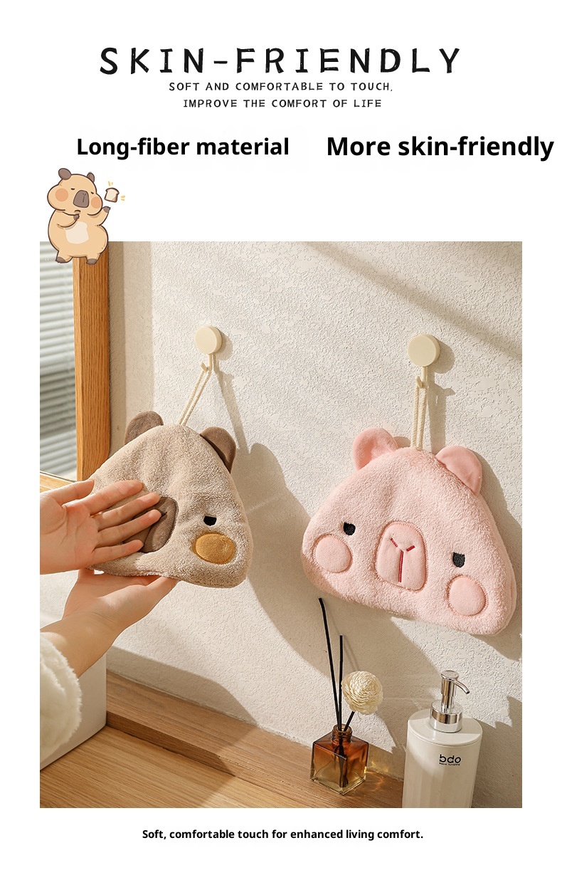 Lillian Capybara Coral Fleece Absorbent Quick-Dry Cartoon Children's Hanging Bathroom Hand Cloth Handkerchief Towel Cute_voghion.com