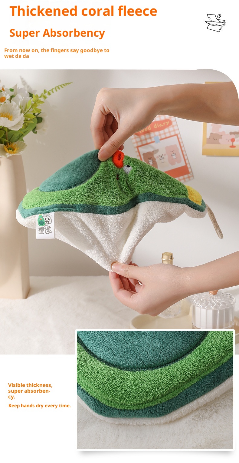 Lillian Creative Cute Cartoon Household Hanging Kitchen Hand Wiping Quick-Dry Thick Coral Fleece Towel Handkerchief_voghion.com