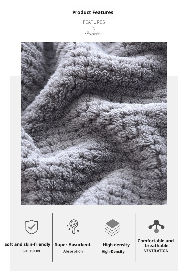 Lillian Pineapple Grid Coral Fleece Thickened Absorbent Hanging Bathroom Kitchen Hand Towel Non-Shedding Soft_voghion.com