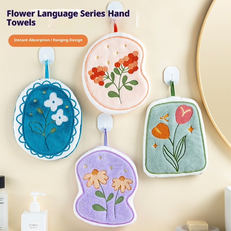 Lillian Cross-Border Flower Super Large Cute Hand Hanging Water-Saugen Thickened Coral Fleece Small Square Towel Manufacturer_voghion.com