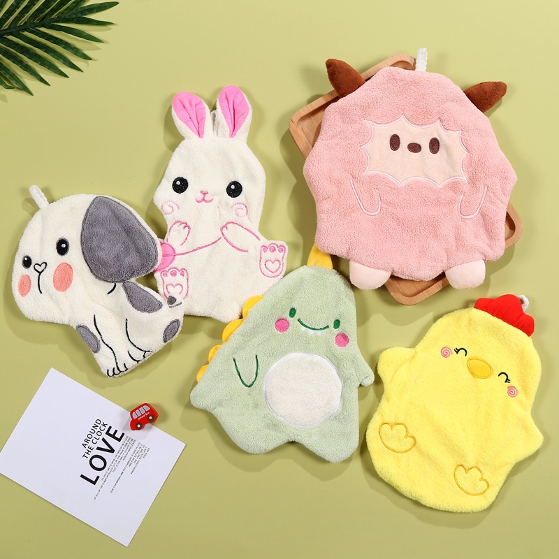 Lillian Coral Fleece Cartoon Cute Hanging Absorbent Quick-Dry Bathroom Kitchen Cloth Children's Hand Towel Wholesale_voghion.com