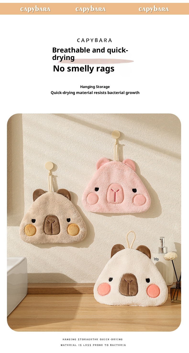 Lillian Capybara Coral Fleece Absorbent Quick-Dry Cartoon Children's Hanging Bathroom Hand Cloth Handkerchief Towel Cute_voghion.com