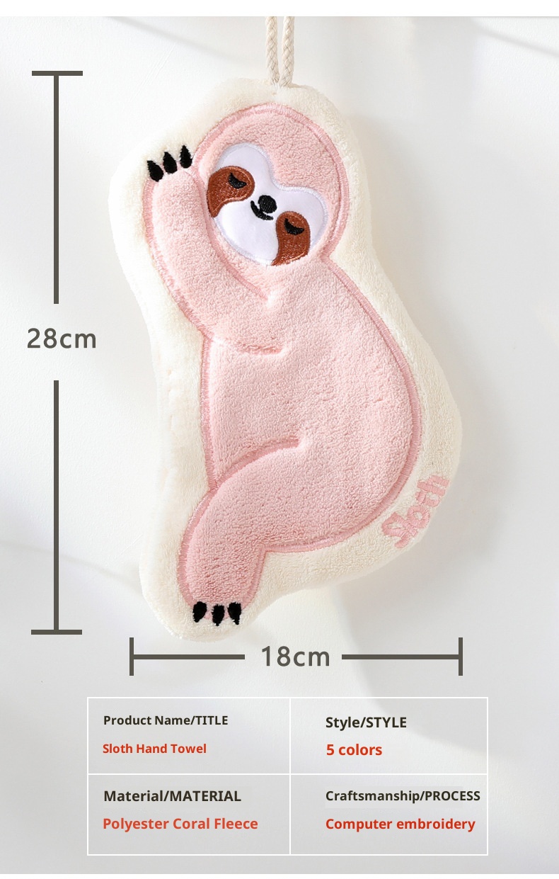 Serviette de cuisine absorbante en polaire corail brodée Lillian Sloth, mouchoir épais avec trou de suspension pour le séchage_voghion.com