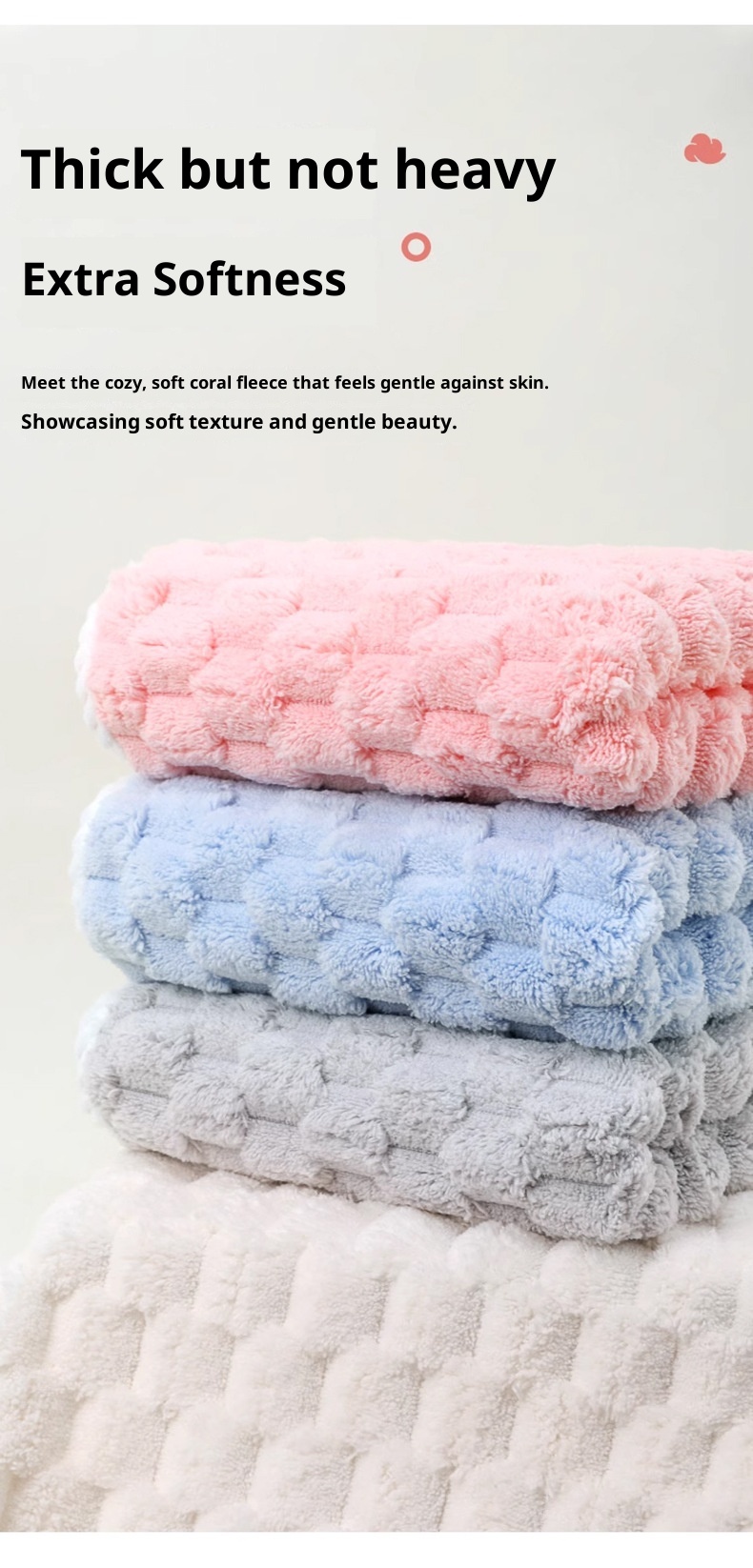 Lillian Cloud Grid Coral Fleece Small Hanging Thickened Bathroom Cute Baby Hand Towel Absorbent Quick-Dry_voghion.com