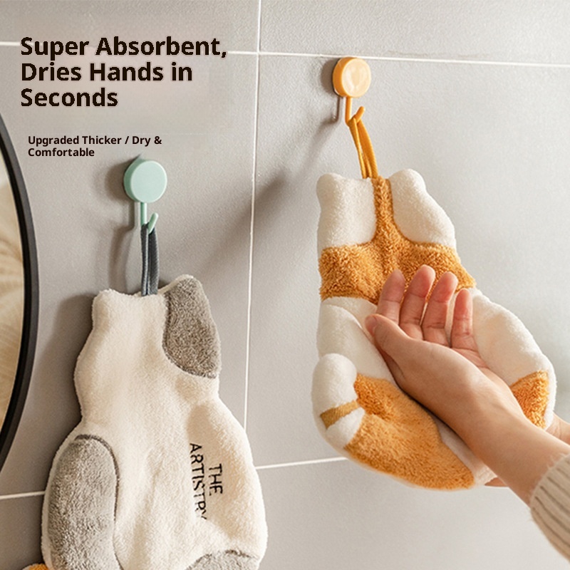 Lillian Cat Hanging Washing Children Cute Coral Fleece Towel Kitchen Super Absorbent Thickened Hand Wiping Cloth_voghion.com
