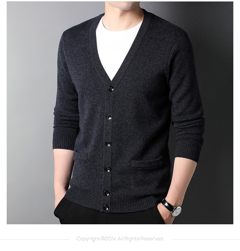 boy Boy Boy Boy Factory Store Men's Casual Knitted Cardigan Winter Middle-aged And Young Thickened Warm Base Layer 100% Pure Wool_voghion.com
