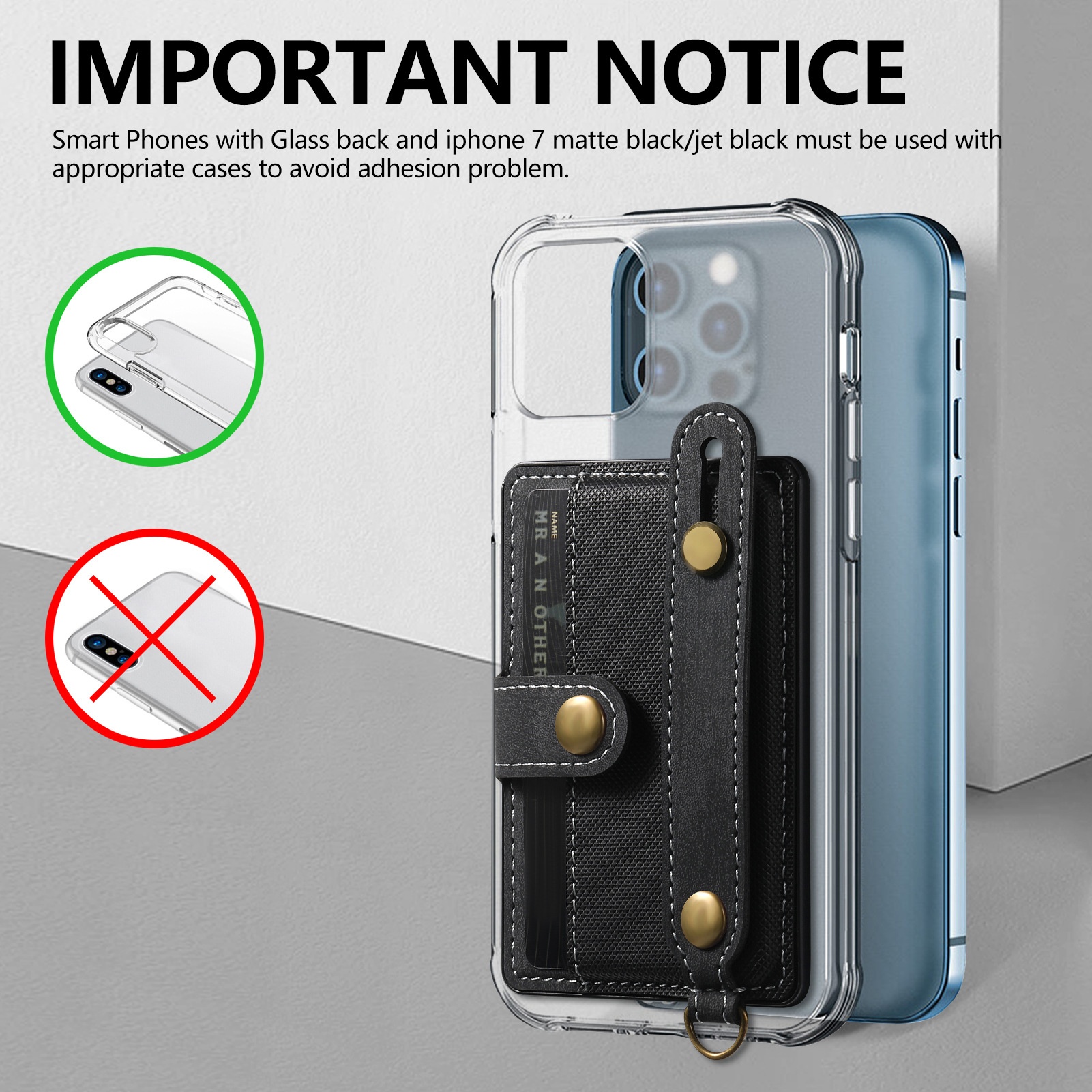 TechGlobe Multifunktionale Halterung mit 3M-Kleberückseite, Handgelenkschlaufe, Kartenfach, Münzclip, Ständer, Handytasche aus PU-Leder_voghion.com