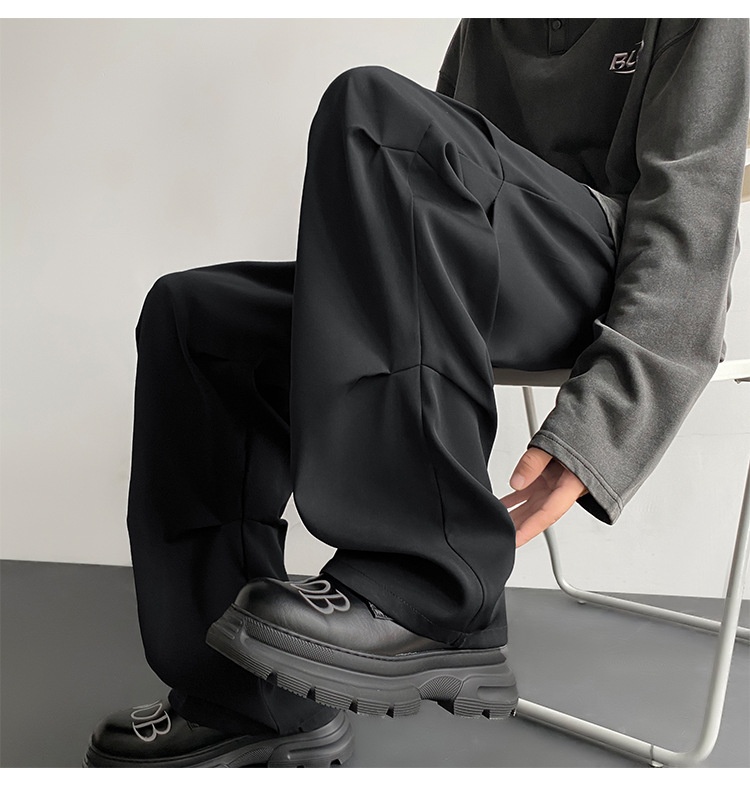 boy Wrinkled Draped Casual Men Summer New Trendy Loose Wide-Leg Ice Silk High-End Paratrooper Cargo Pants_voghion.com