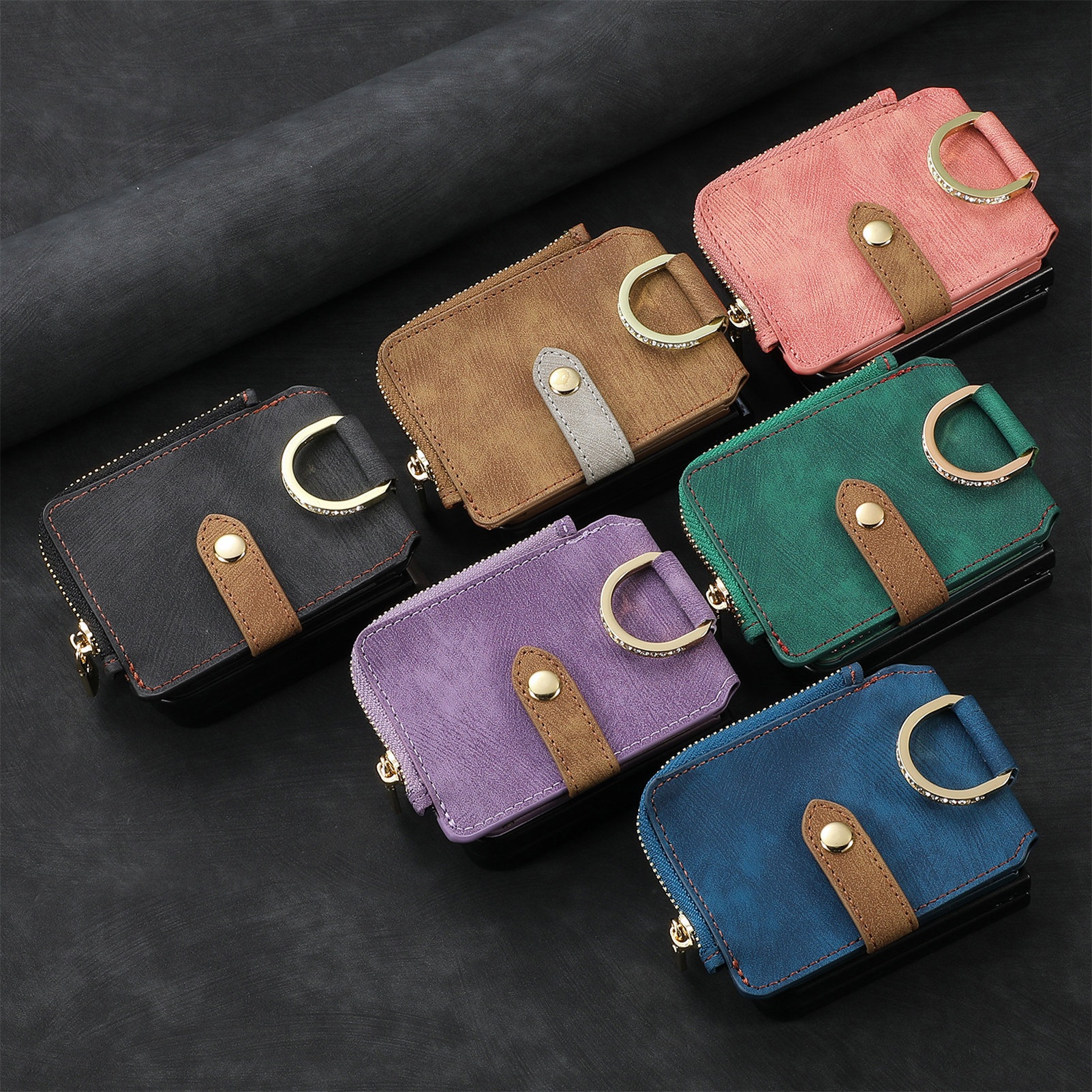 TechGlobe Cross-Border kompatible Moto Ultra Leder-Handyhülle mit mehreren Kartenfächern, Ring, PU-Kartenhalter, faltbar, Razr 60_voghion.com