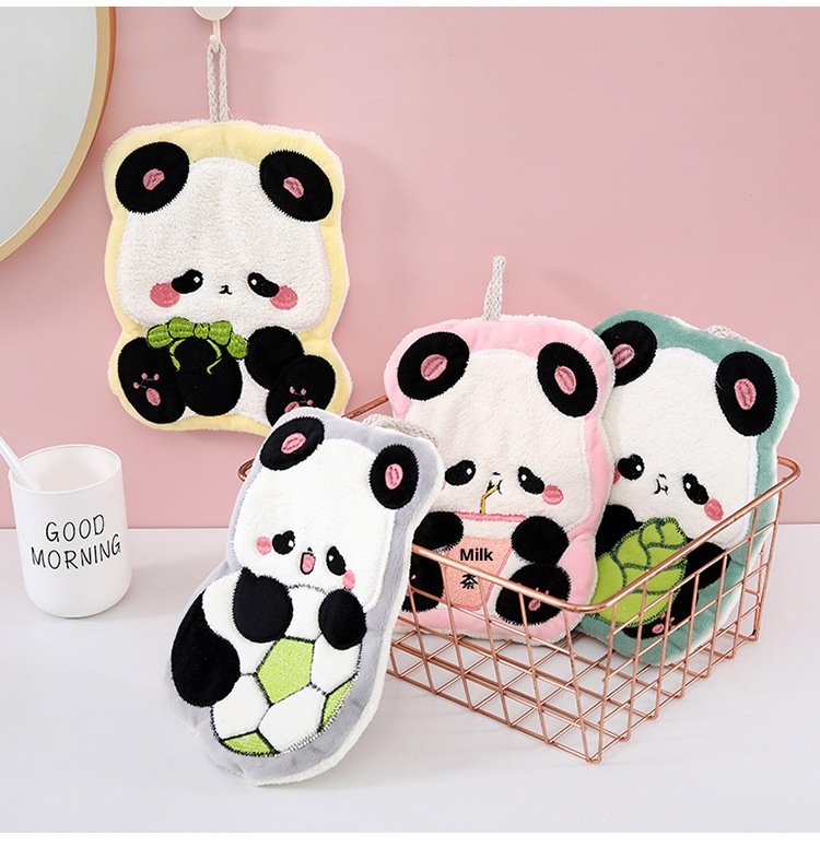 Asciugamano da tavolo in pile corallo per bambini, assorbente, anti-pelucchi, da appendere, a forma di panda, di Lillian Home Use_voghion.com
