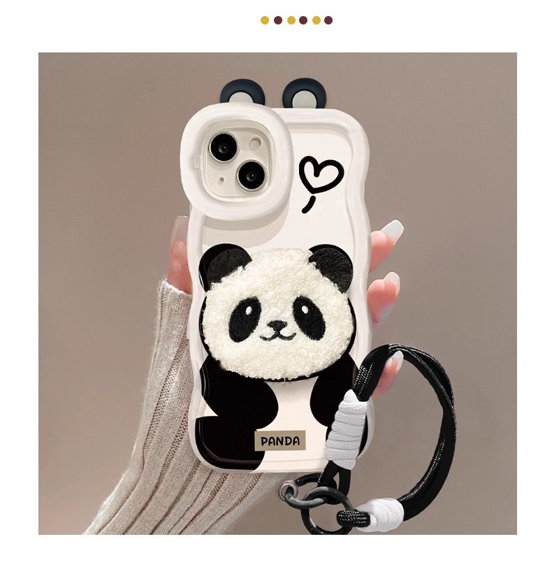 TechGlobe Plüsch-Panda-Lanyard, kompatibel mit iPhone 16 Pro, iPhone 15, niedliche, stoßfeste Silikonhülle, iPhone 14, unsichtbarer Doppelständer, iPhone XR_voghion.com