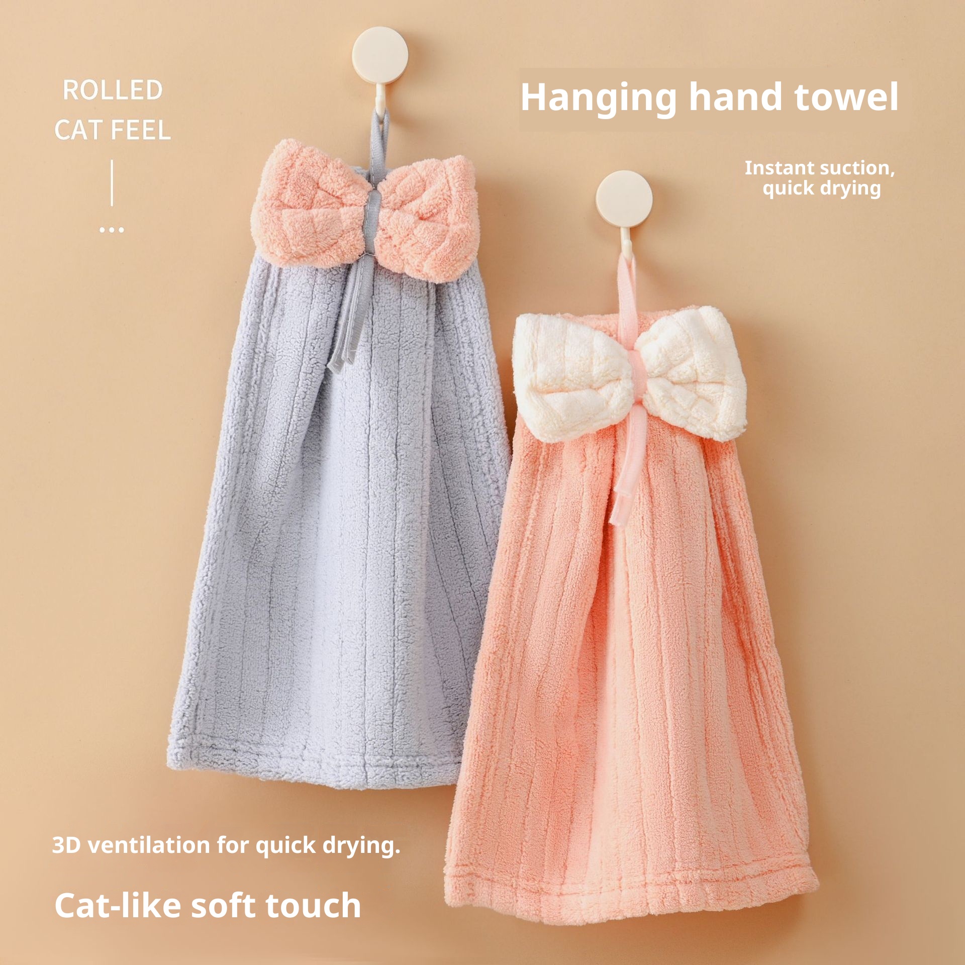 Lillian Hanging Cute Cartoon Bowknot Absorbent Towel Coral Fleece Bathroom Kitchen Hand Cloth_voghion.com
