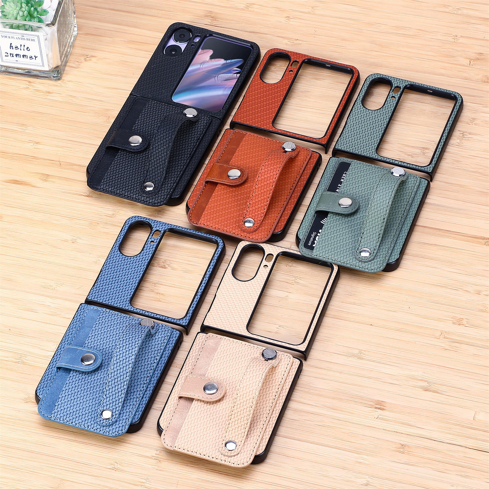 TechGlobe Suitable For OPPO Find N3 Flip Multifunctional Phone Case Creative Stand Card Slot Wrist Strap PC Protective Cover_voghion.com