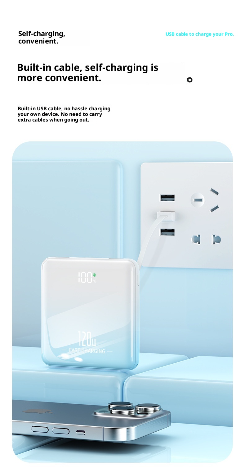 techglobe Cross-border Portable Compact Ultrathin Mini Fast Charging With Integrated Cable 20000mAh Large Capacity Mobile_voghion.com