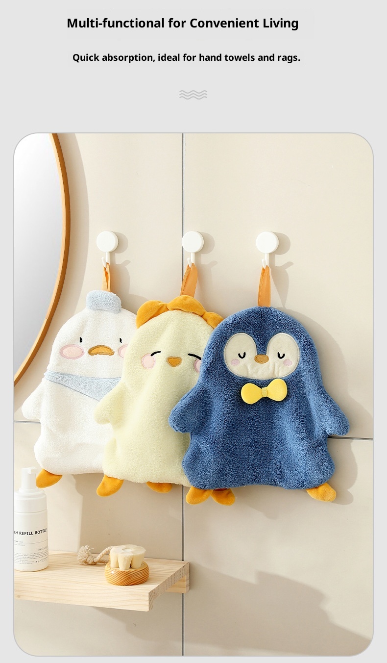 Lillian Cute Penguin Absorbent Children's Household Kitchen Wipe Duck Hanging Cartoon Hand Towel_voghion.com