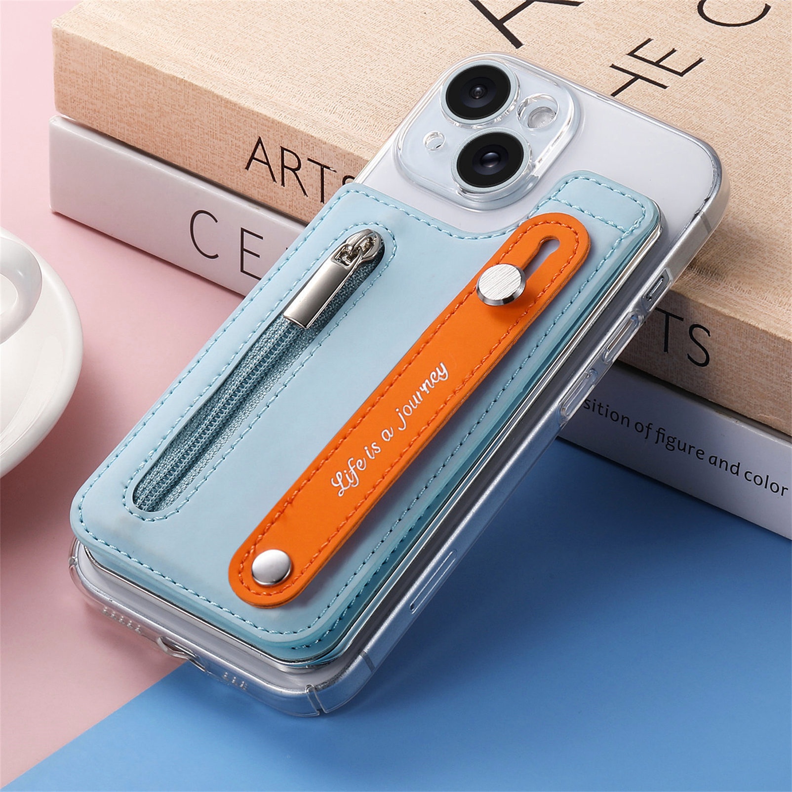 TechGlobe Macaron Color New Phone Flip Wrist Strap Storage Gift Case Back Adhesive Card Holder_voghion.com