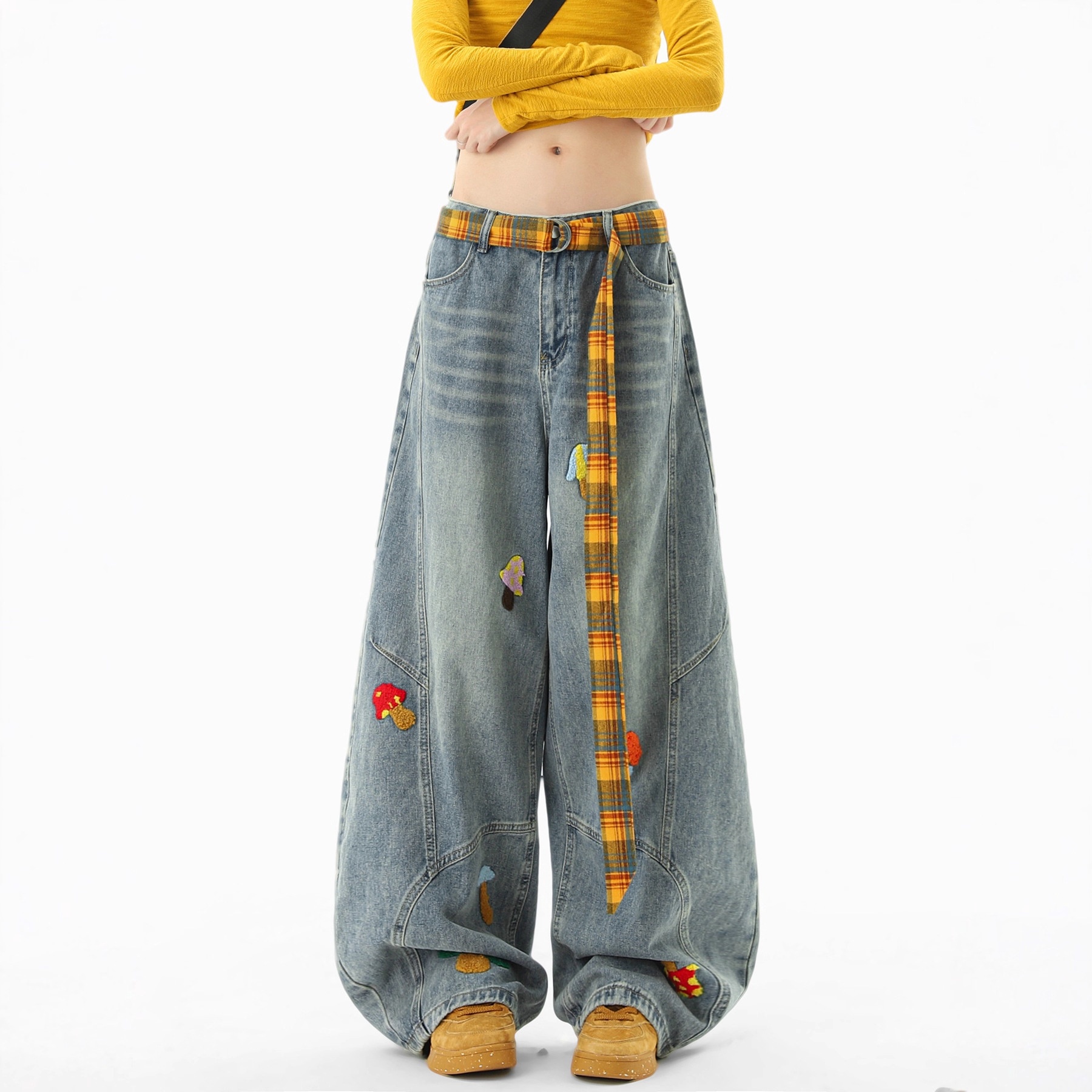 boy Boy American Style Deconstructed Towel Embroidered Jeans Men And Women, Loose Fit Washed Scimitar Pants, Unique Design_voghion.com