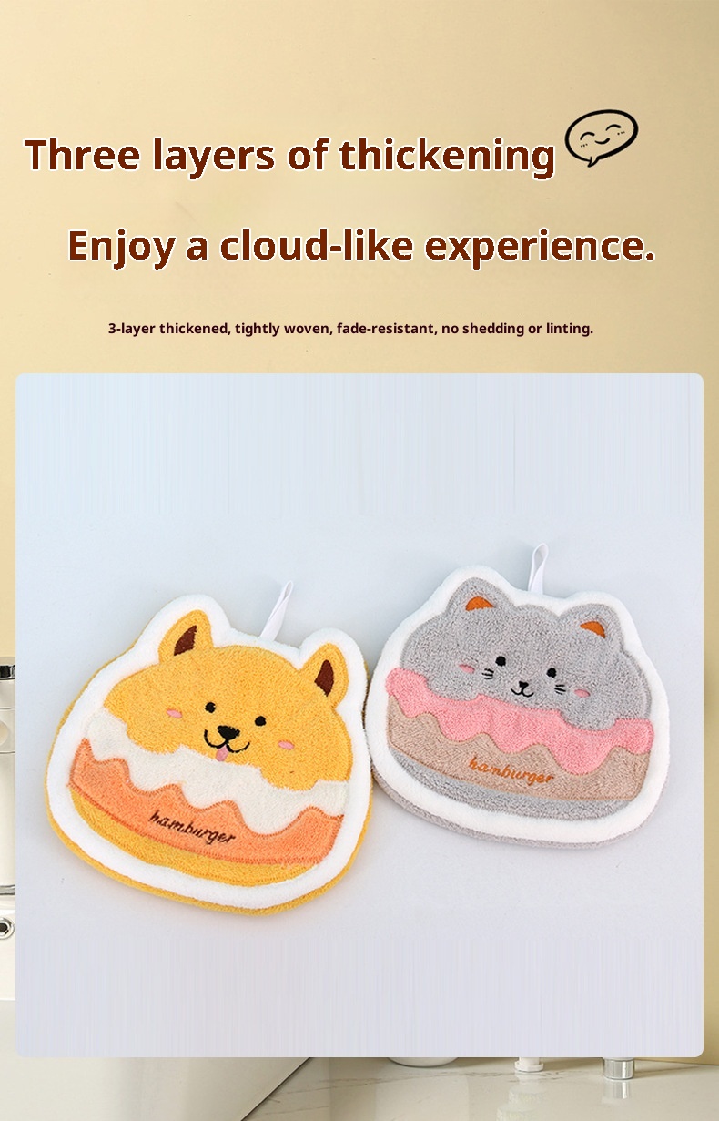 Lillian Cartoon Children's Hanging Coral Fleece Hand Non-Shedding Absorbent Quick-Dry Bathroom Small Gift Towel_voghion.com