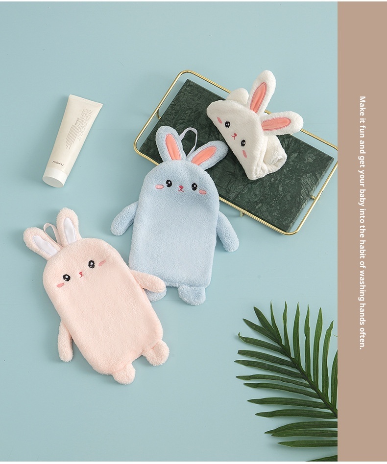 Lillian Cute Rabbit Coral Fleece Cartoon Hanging Household Kitchen Thickened Absorbent Hand Wiping Towel Manufacturer Direct_voghion.com