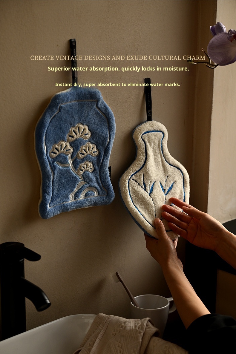 Lillian New Chinese Style Bathroom Towel Hanging Kitchen Absorbent Thickened Quick-Dry Odorless Hand Cloth Coral Fleece_voghion.com