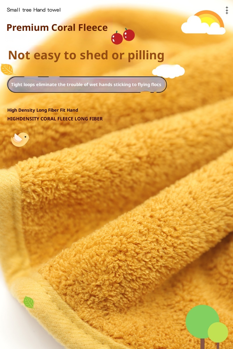 Lillian Cartoon Cute Little Tree Double-Layer Coral Fleece Towel, Kangle House Hanging Thickened Absorbent Hand Towel Wholesale_voghion.com