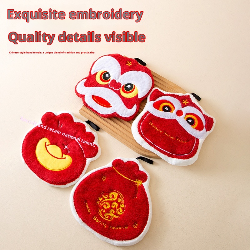 Lillian Spring Festival Red Hanging Hand Absorbent Cloth Three-Layer Thickened Coral Fleece Kitchen Towel Handkerchief Dry Hands_voghion.com