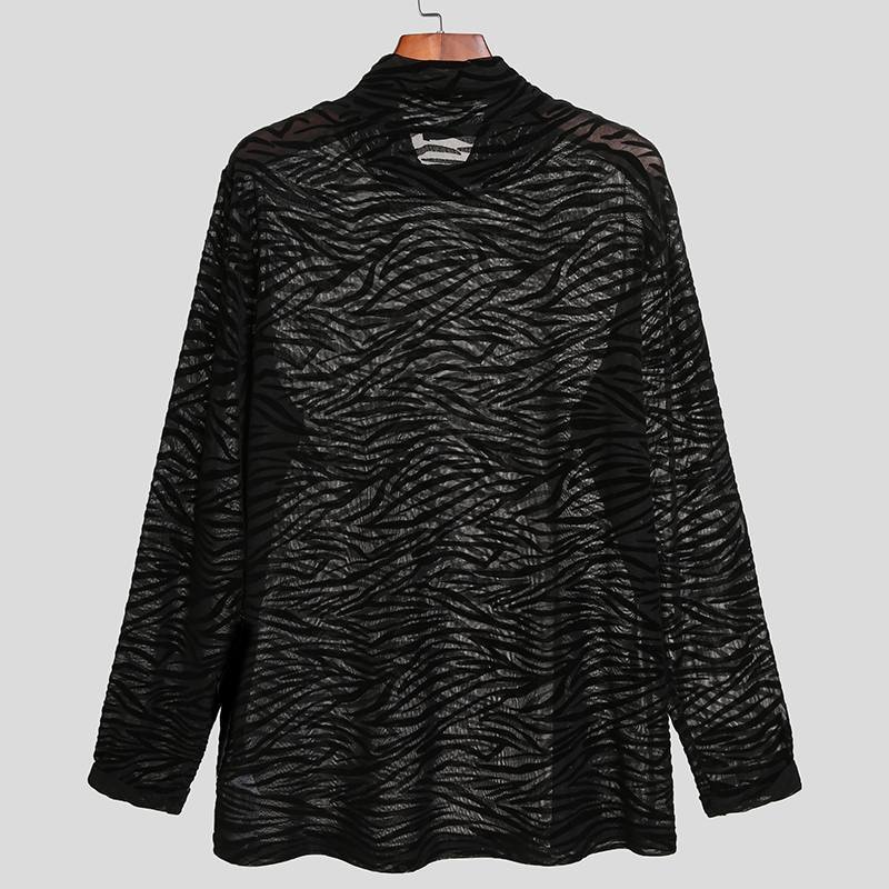QFV507045555501<2 Cross-Border Spring Thin Zebra Pattern Stretch Inner Layer Base Shirt European And American Men's See-Through Tight High_voghion.com