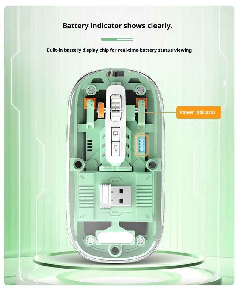 Mouse ottico da gioco silenzioso per computer, modello ricaricabile, trasparente, wireless, Bluetooth, a tre modalità, personalizzato da Techglobe_voghion.com