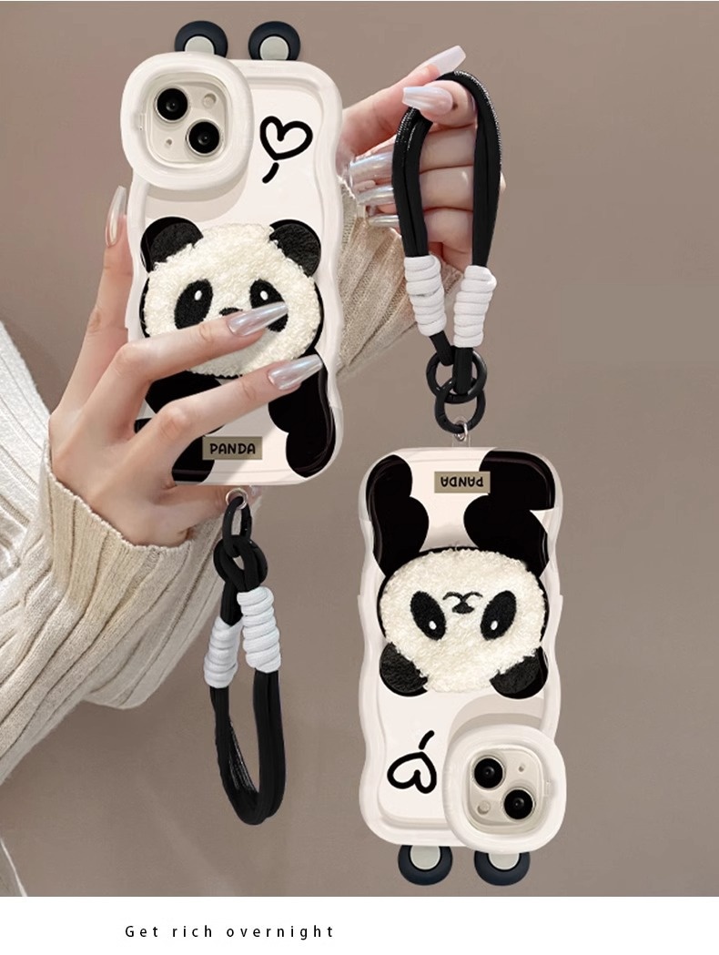 TechGlobe Plüsch-Panda-Lanyard, kompatibel mit iPhone 16 Pro, iPhone 15, niedliche, stoßfeste Silikonhülle, iPhone 14, unsichtbarer Doppelständer, iPhone XR_voghion.com