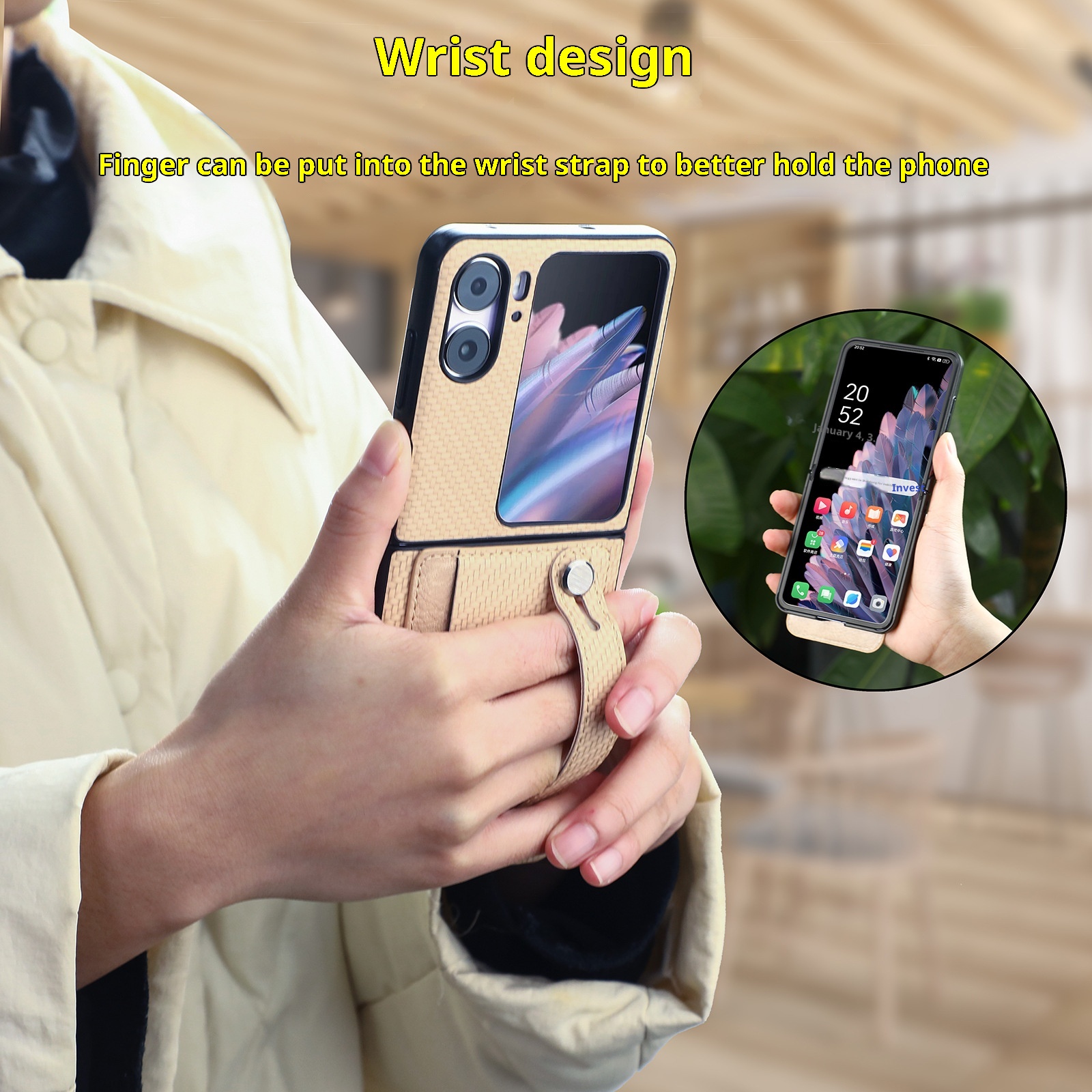 TechGlobe Suitable For OPPO Find N3 Flip Multifunctional Phone Case Creative Stand Card Slot Wrist Strap PC Protective Cover_voghion.com