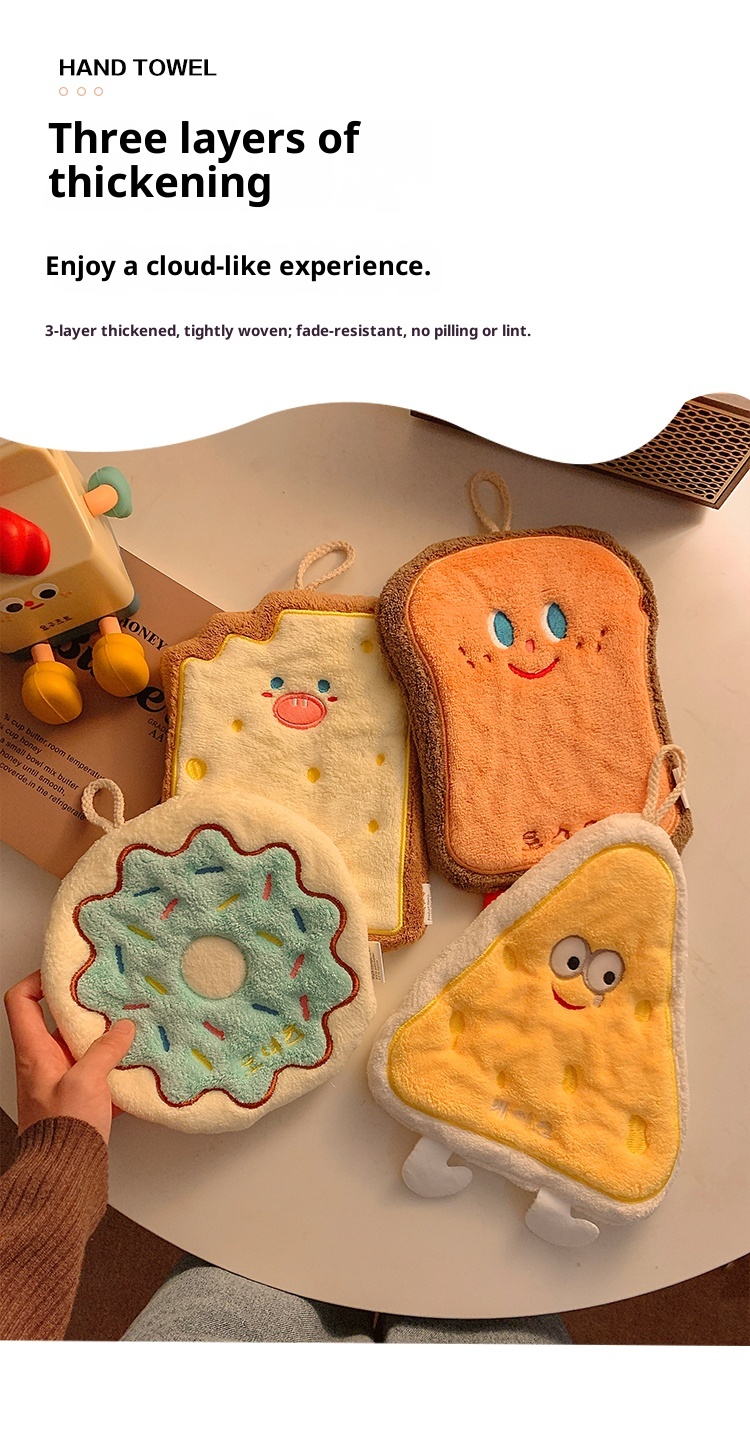 Lillian Cute Hanging Absorbent Thickened For Bathroom Cartoon Handkerchief Hand Washing Small Square Towel Kitchen Cloth_voghion.com