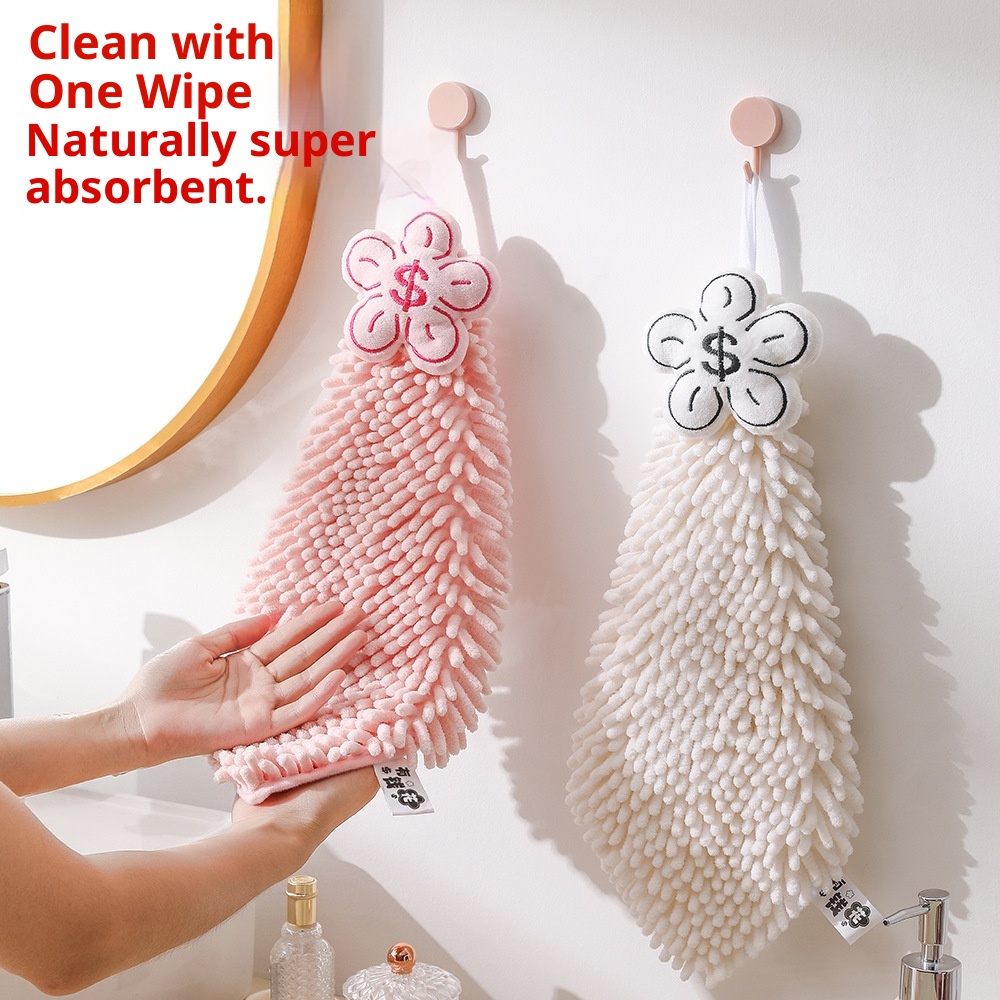 Lillian Rich Flower Series Cute Hanging Chenille Hand Absorbent Towel Kitchen Bathroom Dual-use Handkerchief Cross-border_voghion.com