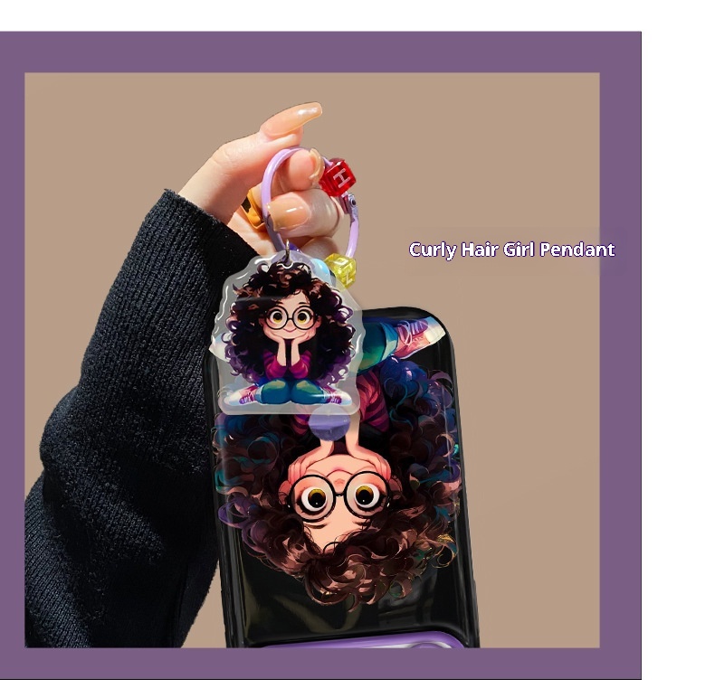 TechGlobe Compatible With 15 Pro Max Phone Case IPhone 14 Curly Hair Glasses Girl Pendant 13 Flip Cover Mirror Silicone_voghion.com