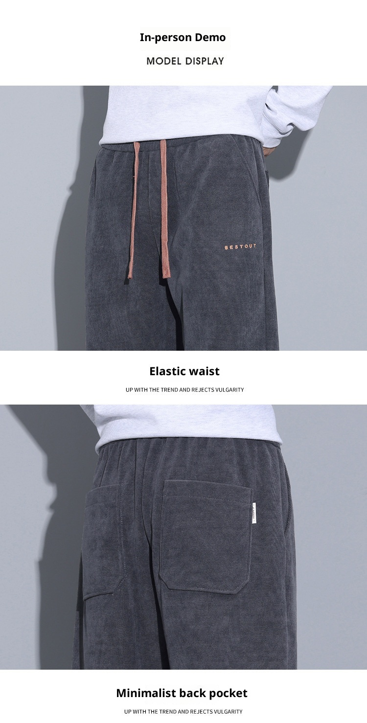 boy Men's Autumn Winter Thickened Fleece Casual 25 New Trendy Corduroy Loose Simple Versatile Straight-Leg Pants_voghion.com
