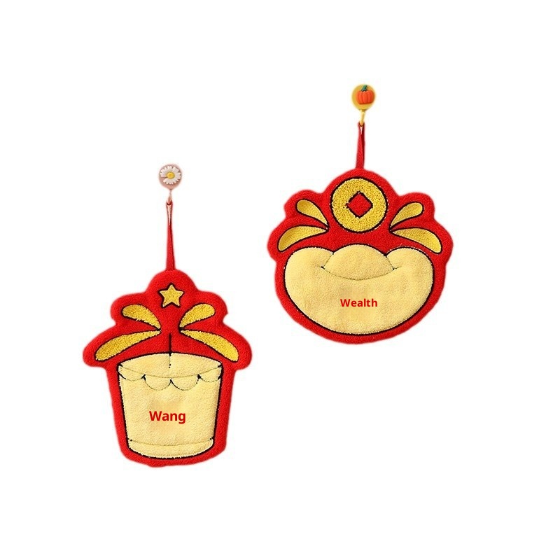 Lillian New Year Coral Fleece Hanging Kindergarten Thickened Absorbent Festive Gift Hand Small Towel_voghion.com