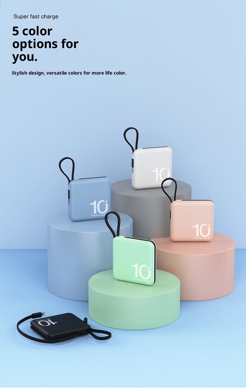 techglobe Neue Mini-Powerbank mit großer Kapazität (10000 mAh) und integriertem Schnellladekabel – Kompaktes, tragbares Ladegerät_voghion.com