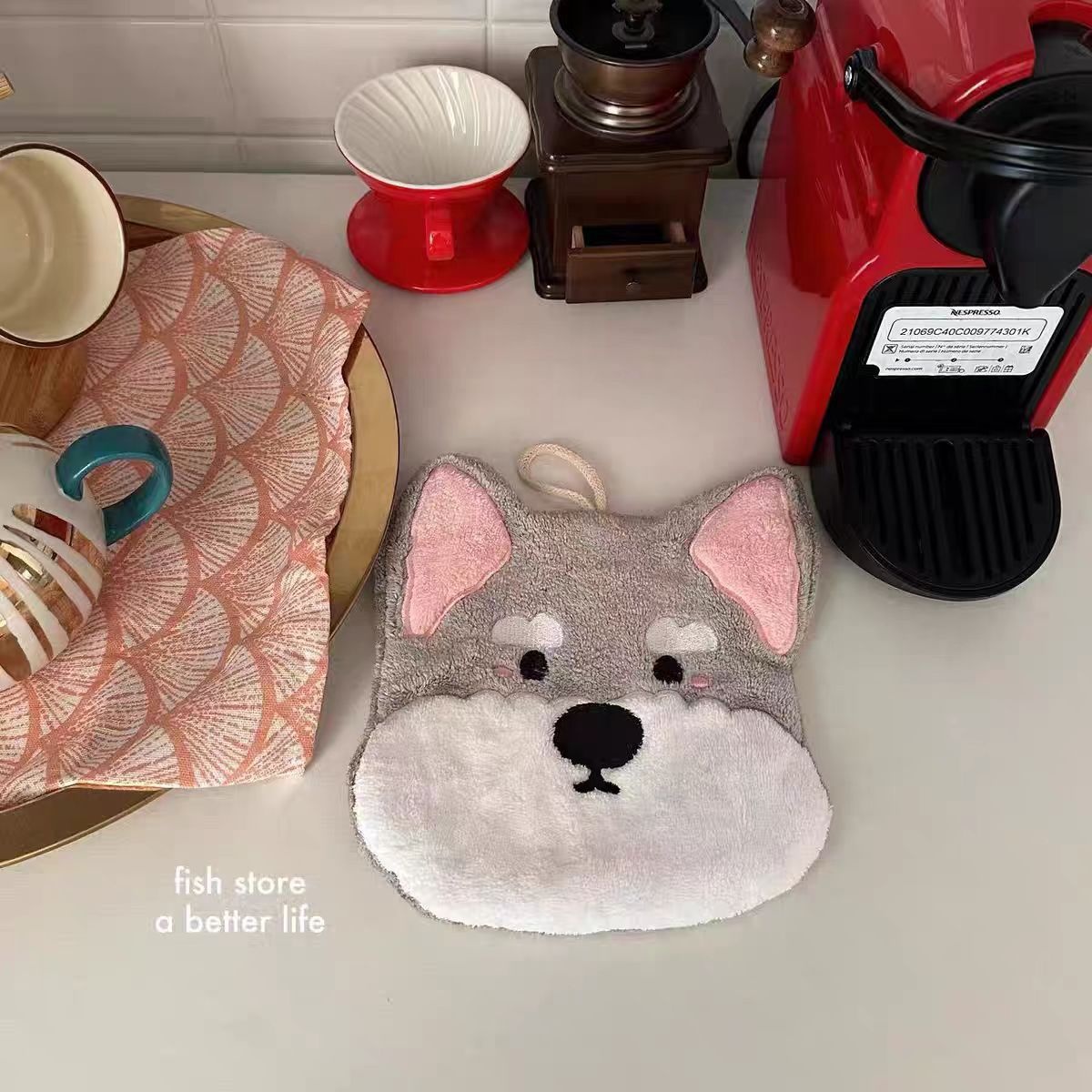 Lillian Puppy Cartoon Thickened Coral Fleece Hand Hanging Absorbent Quick-Dry Bathroom Towel Home Cute Pet Soft_voghion.com