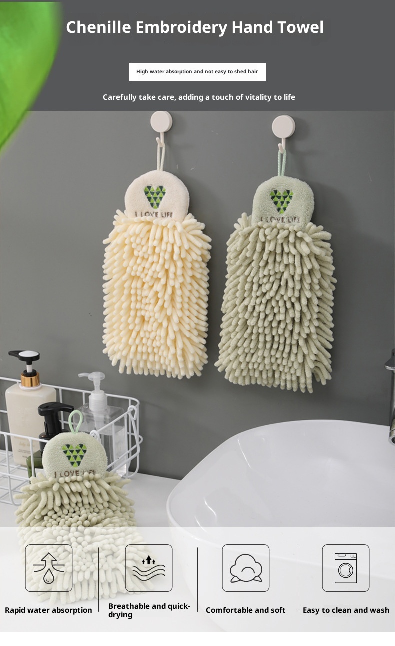 Toalla de chenilla Lillian, gruesa, de secado rápido, para colgar, ideal para cocina, baño e inodoro. Absorbente, bordada. ¡Compra ahora!_voghion.com