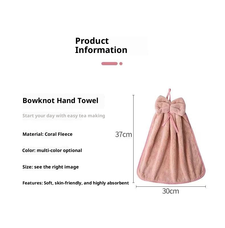 Lillian Cross-Border Bowknot Hand Coral Fleece Absorbent Bathroom Hanging Towel Strong Absorbency Quick-Dry_voghion.com